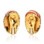 Vintage Retro Coral Carved 18K Yellow Gold Shrimp Earrings