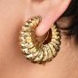 Vintage Hammerman Hammered 18K Gold Hoop Shell Clip Earrings