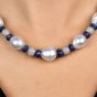 High Lustrous Pearl 5cts Diamond balls sapphire bead Gold Necklace