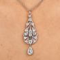 Antique Old European Cut Diamond Platinum Floral Filigree Dangle Pendant