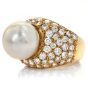 Retro Vintage 5.50ct Diamond South Sea Pearl 18K Yellow Gold Pave Cocktail Ring