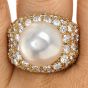 Retro Vintage 5.50ct Diamond South Sea Pearl 18K Yellow Gold Pave Cocktail Ring