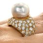 Retro Vintage 5.50ct Diamond South Sea Pearl 18K Yellow Gold Pave Cocktail Ring