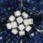 Vintage Diamond Blue Sapphire 18K White Gold Cluster Flower Brooch Pin