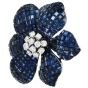Vintage Diamond Blue Sapphire 18K White Gold Cluster Flower Brooch Pin