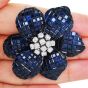 Vintage Diamond Blue Sapphire 18K White Gold Cluster Flower Brooch Pin