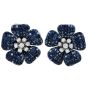 Vintage Diamond Blue Sapphire 18K White Gold Flower Clip On Earrings