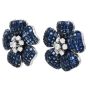 Vintage Diamond Blue Sapphire 18K White Gold Flower Clip On Earrings