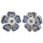 Vintage Diamond Blue Sapphire 18K White Gold Flower Clip On Earrings