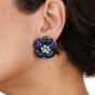 Vintage Diamond Blue Sapphire 18K White Gold Flower Clip On Earrings