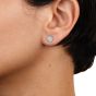 Estate 0.71ct Diamond 14K White Gold Small Halo Stud Earrings 