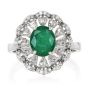 Estate Lady Diana Style Emerald Diamond 18 Karat White Gold Ring 