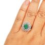 Estate Lady Diana Style Emerald Diamond 18 Karat White Gold Ring 