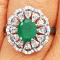 Estate Lady Diana Style Emerald Diamond 18 Karat White Gold Ring 