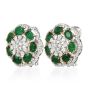Estate Flower Emerald Diamond 18K Gold Stud Earrings