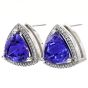 GIA Tanzanite Diamond 18K White Gold Trillion Triangular Halo Stud Earrings