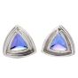 GIA Tanzanite Diamond 18K White Gold Trillion Triangular Halo Stud Earrings