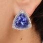 GIA Tanzanite Diamond 18K White Gold Trillion Triangular Halo Stud Earrings