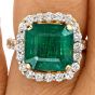 Elegant Diamond 8.08ct Genuine Emerald 18K Yellow Gold Halo Eternity Cocktail Ring