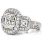 GIA 5.49ct Asscher Cut Diamond Platinum Halo Triple Stone Engagement Ring