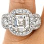 GIA 5.49ct Asscher Cut Diamond Platinum Halo Triple Stone Engagement Ring