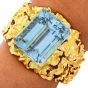 Vintage Fine Aquamarine 18K Yellow Gold Nugget Floral Supreme Link Bracelet 