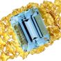 Vintage Fine Aquamarine 18K Yellow Gold Nugget Floral Supreme Link Bracelet 