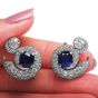Antique Deep Royal Blue No Heat Sapphire Diamond ClipOn Cocktail Earrings 