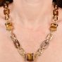 Estate Tiger's Eye 18K Gold Barrel Link Long Necklace-Dover Jewelry
