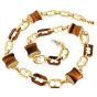 Estate Tiger's Eye 18K Gold Barrel Link Long Necklace-Dover Jewelry