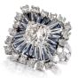 Vintage Art Deco Diamond Sapphire Square Pinwheel Platinum Cocktail Ring