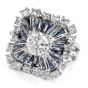 Vintage Art Deco Diamond Sapphire Square Pinwheel Platinum Cocktail Ring