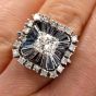 Vintage Art Deco Diamond Sapphire Square Pinwheel Platinum Cocktail Ring