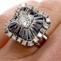Vintage Art Deco Diamond Sapphire Square Pinwheel Platinum Cocktail Ring