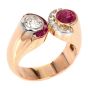 Vintage Retro Diamond Ruby 18K Rose Gold French Made Bypass Cocktail Ring