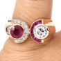Vintage Retro Diamond Ruby 18K Rose Gold French Made Bypass Cocktail Ring