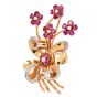 Vintage Retro Diamond Ruby Yellow Gold Flower Bouquet Ribbon Brooch Pin