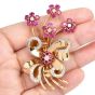 Vintage Retro Diamond Ruby Yellow Gold Flower Bouquet Ribbon Brooch Pin