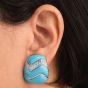 Estate Diamond Turquoise 18K White Gold Braided Large Clip On Earrings