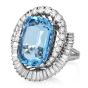 Estate 23.07 GIA Aquamarine Diamond Platinum Halo Bypass Cocktail Ring