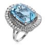 Estate 23.07 GIA Aquamarine Diamond Platinum Halo Bypass Cocktail Ring