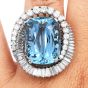 Estate 23.07 GIA Aquamarine Diamond Platinum Halo Bypass Cocktail Ring
