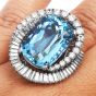 Estate 23.07 GIA Aquamarine Diamond Platinum Halo Bypass Cocktail Ring