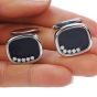 Vintage Floating Diamond Onyx 18K White Gold Tuxedo Men's Cufflinks 