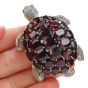 Vintage Diamond Garnet Emerald 18K Gold Turtle Large Brooch Pin