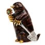 Vintage Brown Mole Signed Pendant with Diamond-Encrusted Shovel and Emerald Flower | 18K Gold l Dover Jewelry