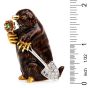 Vintage Brown Mole Signed Pendant with Diamond-Encrusted Shovel and Emerald Flower | 18K Gold l Dover Jewelry