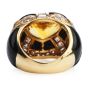 GIA 7.80 carats Yellow Sapphire Diamond Onyx 18K Gold Heart Retro Cocktail Ring 