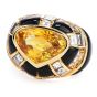 GIA 7.80 carats Yellow Sapphire Diamond Onyx 18K Gold Heart Retro Cocktail Ring 