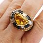 GIA 7.80 carats Yellow Sapphire Diamond Onyx 18K Gold Heart Retro Cocktail Ring 